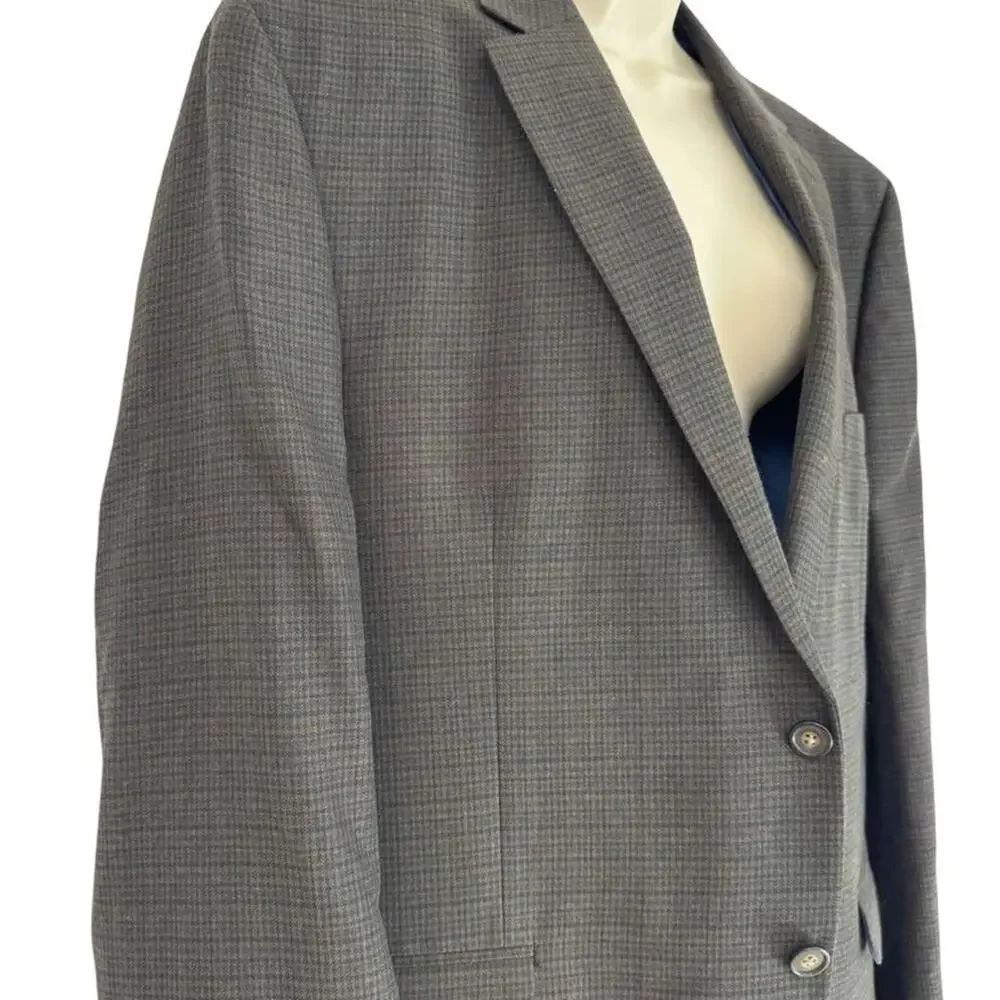 Chaps Brown Plaid Suit Jacket Blazer Lined Single Breast Two Button sz 46 R